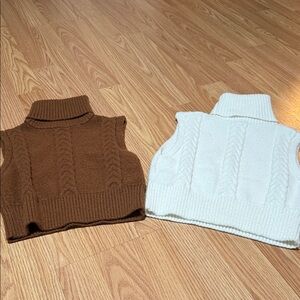 SHEIN Brown and Cream Turtleneck Sweater Vests